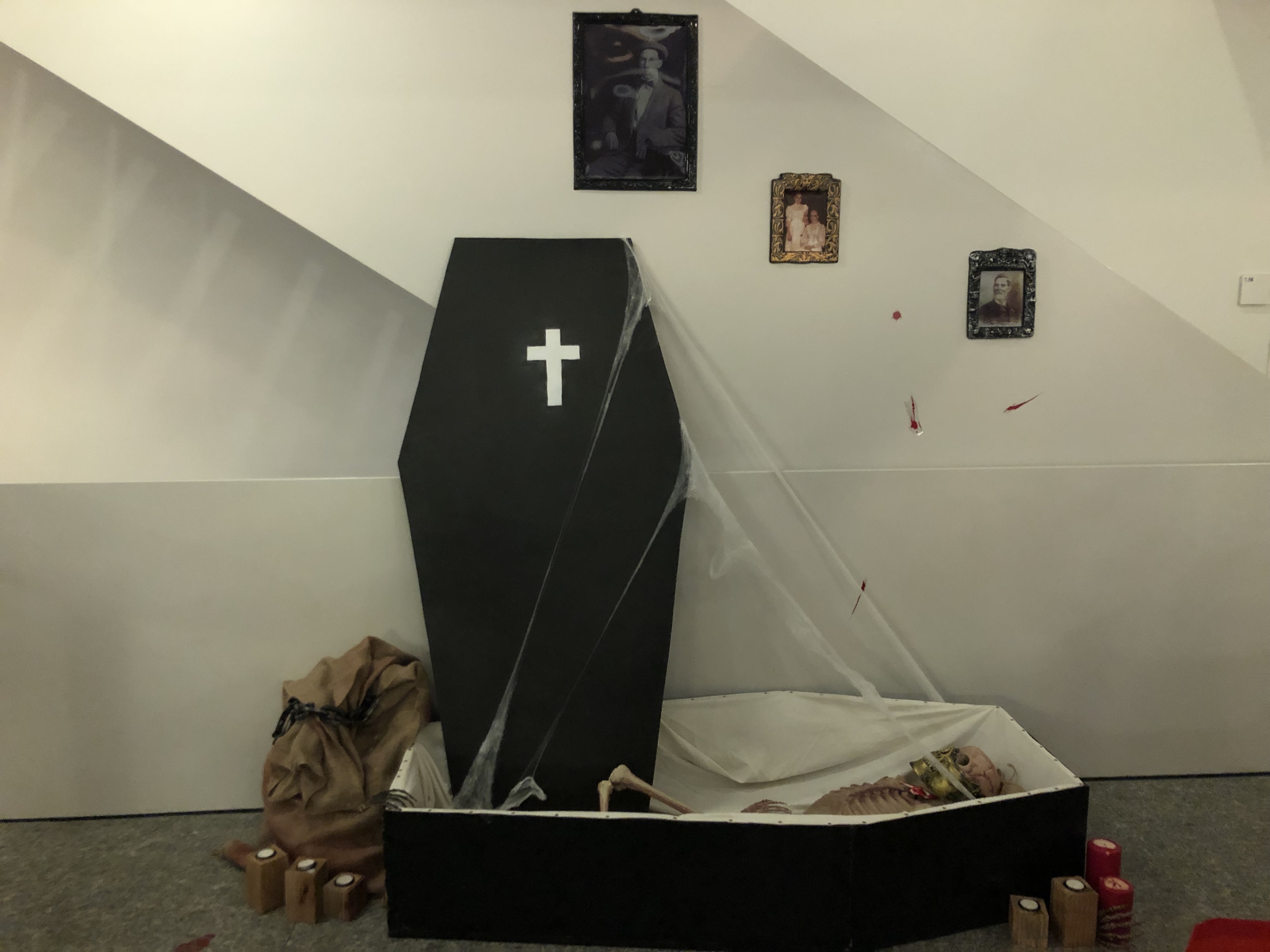 Halloween corporate event Brussels · gothic-lit corridor at Tour & Taxis · INNOV'events